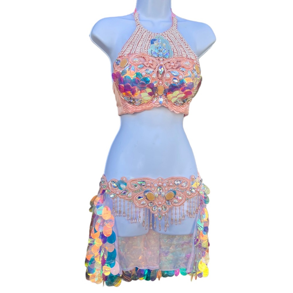 Peach Sequin Mermaid Bra and Skirt - Picture 5 of 7
